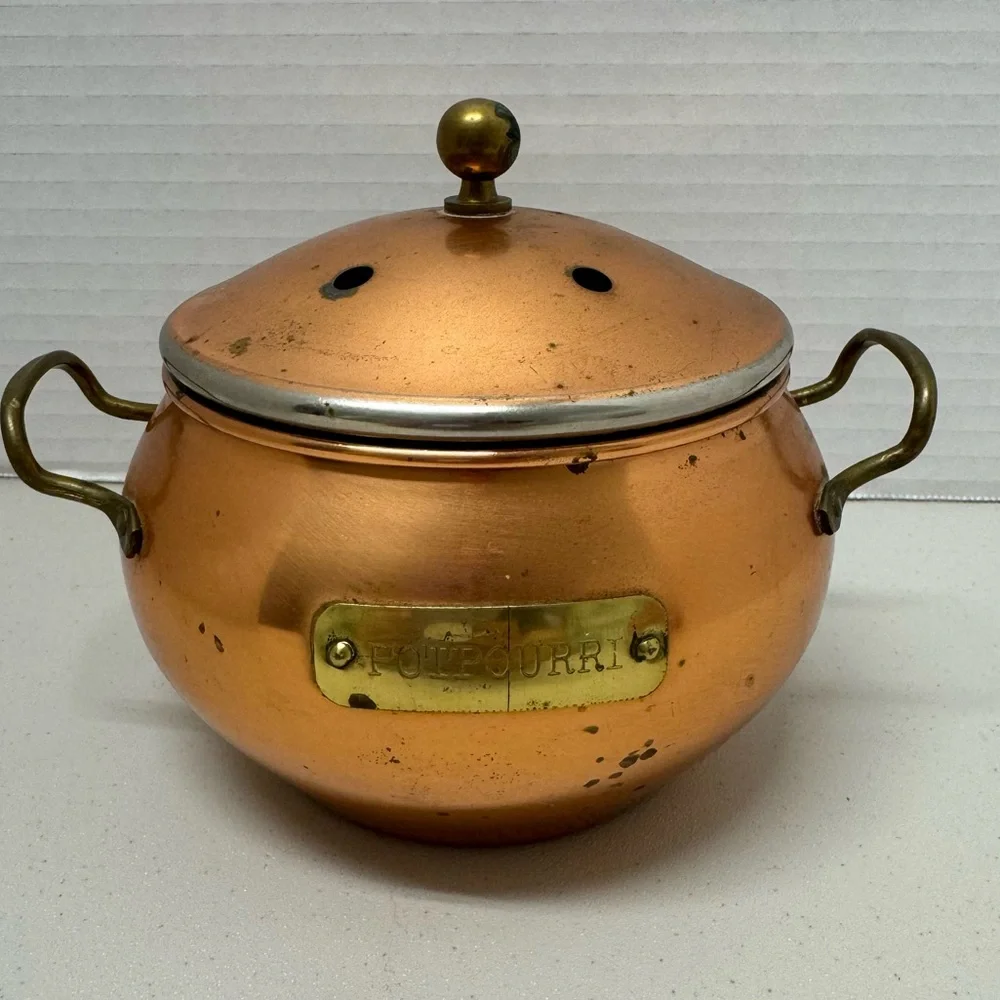 Vintage Copper Potpourri Container Holder With Handles and Lid